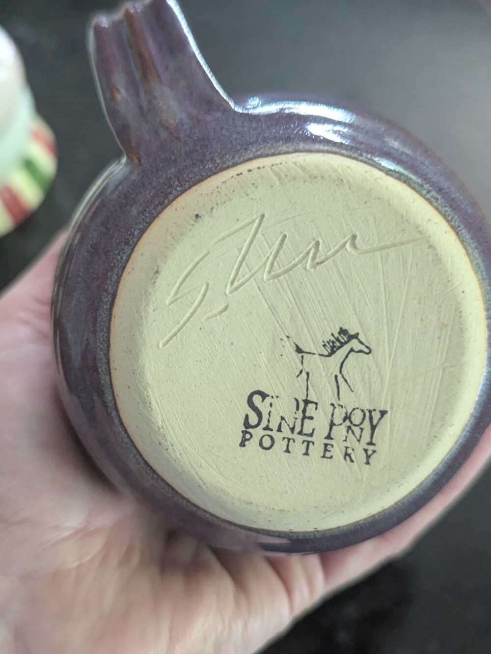 Sine Pony Pottery Handmade Horse Mug Purple Brown Glazed Ceramic Coffee Cup - Picture 3 of 3
